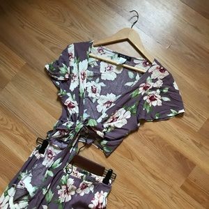 Floral Wrap Top & Pants Set - Purple Size S